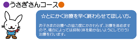 治療を早く終わらせてほしい(お子さまの治療への協力度にかかわらず治療を進めますので、場合によっては抑制治療を行う)